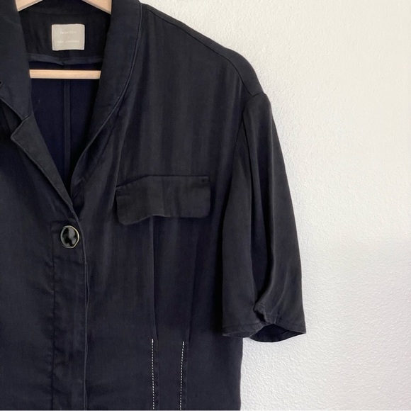 Frontrow Maison Marais Sablier Linen Blend Pleated Midi Shirt Dress Navy Small - Picture 11 of 16